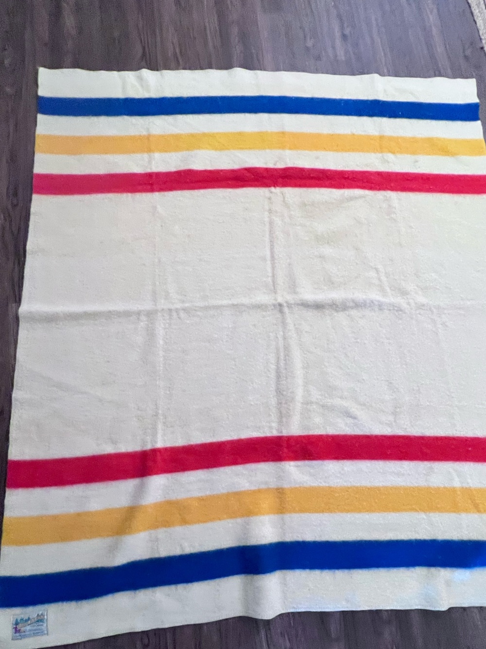 Wool stripe vintage MINT full/ double 1950s Blue, Yellow, and Red Stripes